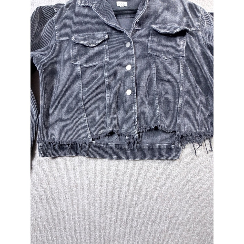 POL Black Corduroy Cropped Jacket Raw Hem Shacket Size L - Picture 7 of 7